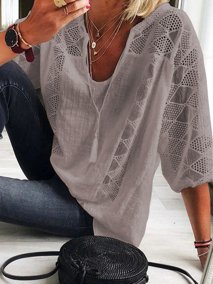 Cynthia | V-Neck Blouse with Lace Detail