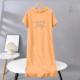 Solid Short-Sleeve Hooded Long Dress