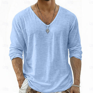 Lars | Linen V-Neck Long Sleeve Shirt