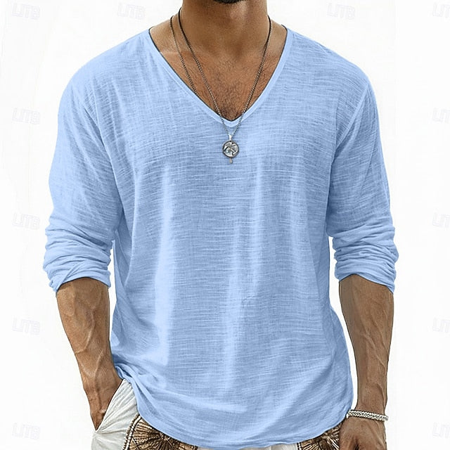 Lars | Linen V-Neck Long Sleeve Shirt