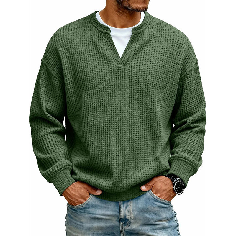 Owen Layered Waffle Knit Long Sleeve Tee in Army Green