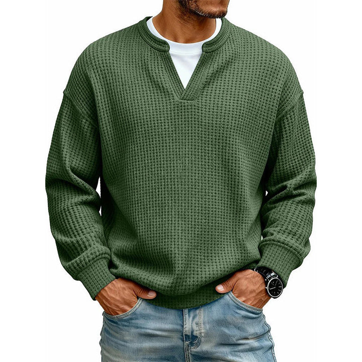 Owen Layered Waffle Knit Long Sleeve Tee in Army Green