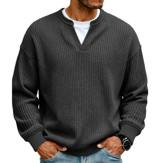 Owen Layered Waffle Knit Long Sleeve Tee in Black