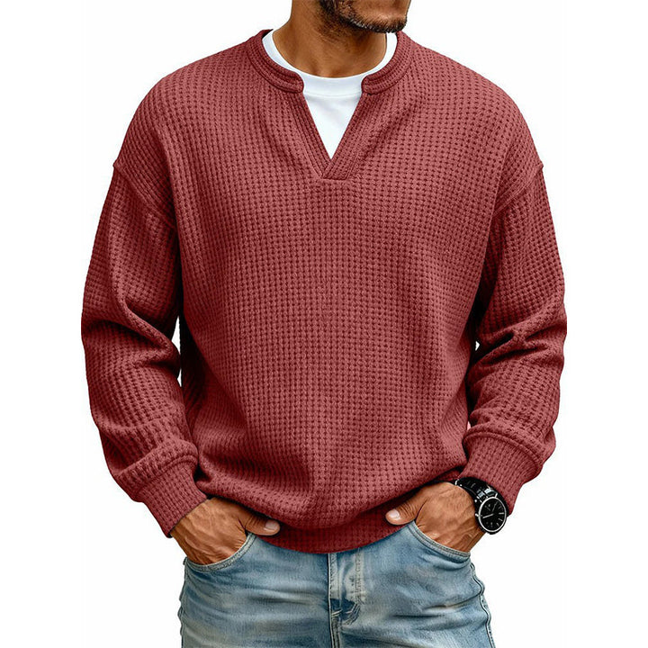 Owen Layered Waffle Knit Long Sleeve Tee in Dark Red