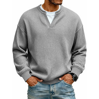 Owen Layered Waffle Knit Long Sleeve Tee in Grey