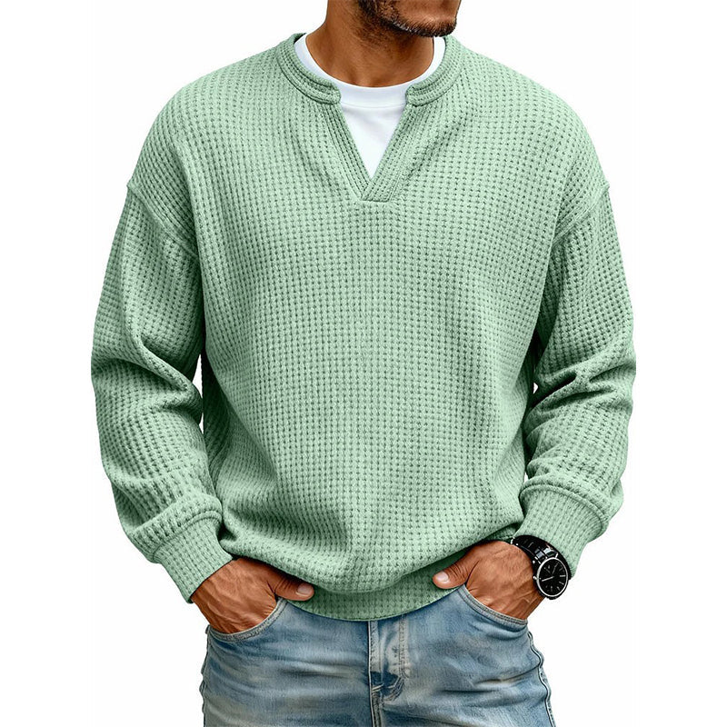 Owen Layered Waffle Knit Long Sleeve Tee in Light Green