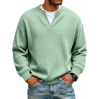 Owen Layered Waffle Knit Long Sleeve Tee in Light Green