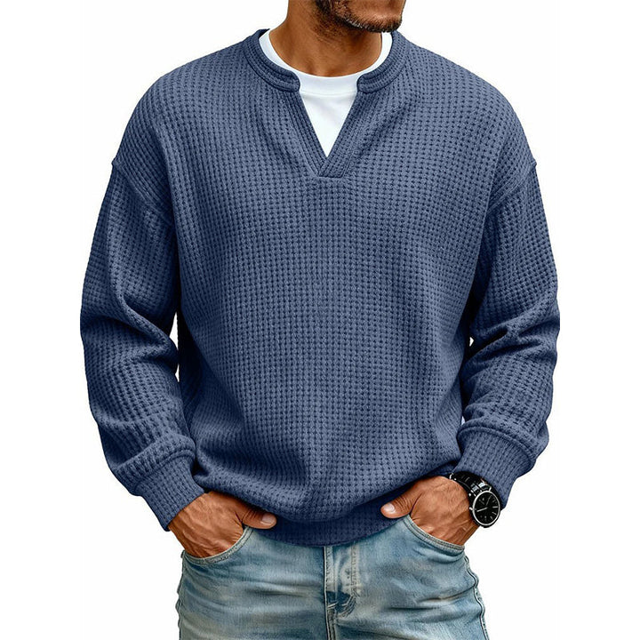 Owen Layered Waffle Knit Long Sleeve Tee in Navy