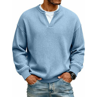 Owen Layered Waffle Knit Long Sleeve Tee in Sky Blue