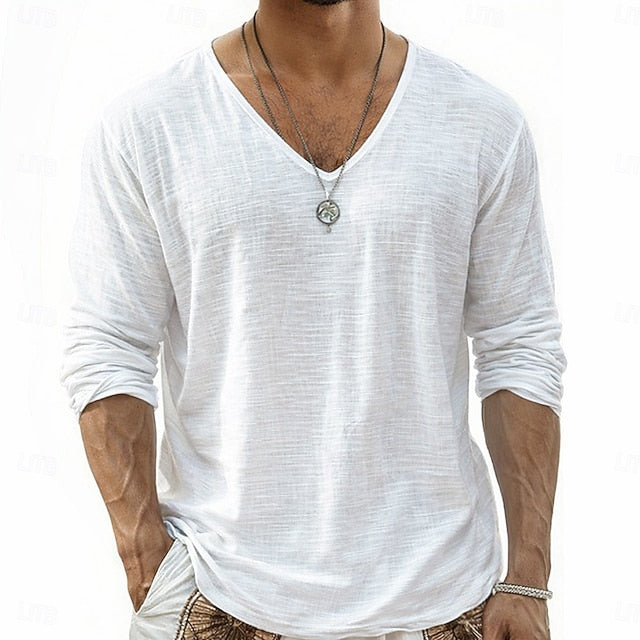 Lars | Linen V-Neck Long Sleeve Shirt