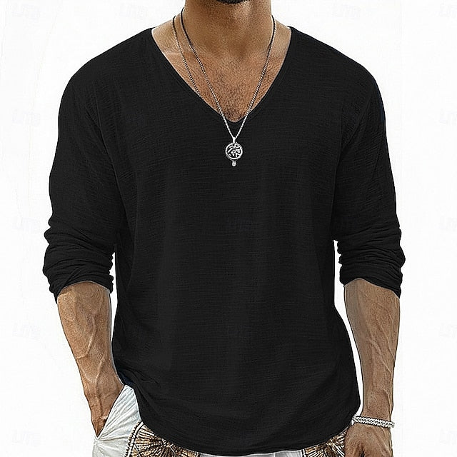 Lars | Linen V-Neck Long Sleeve Shirt