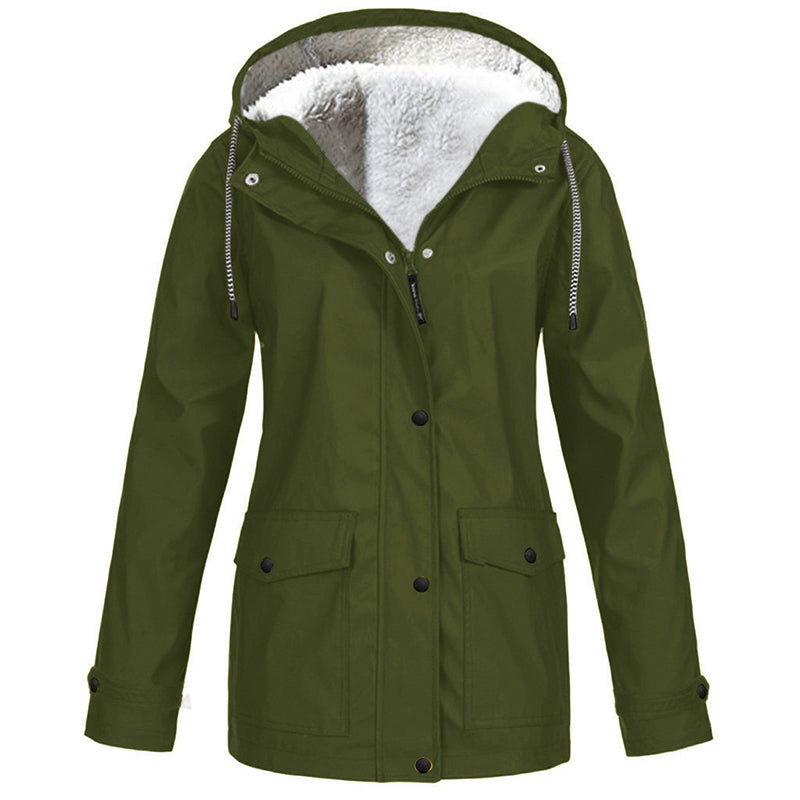 Sienna Hooded Fleece-Lined Windproof Jacket in Army Green