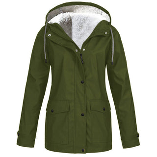 Sienna Hooded Fleece-Lined Windproof Jacket in Army Green