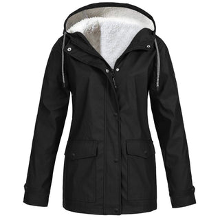 Sienna Hooded Fleece-Lined Windproof Jacket in Black