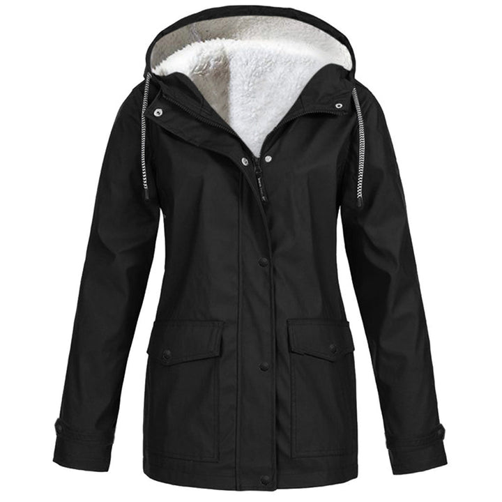 Sienna Hooded Fleece-Lined Windproof Jacket in Black