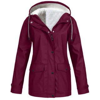 Sienna Hooded Fleece-Lined Windproof Jacket in Burgundy