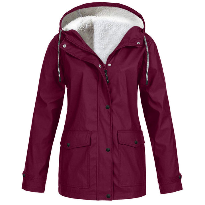 Sienna Hooded Fleece-Lined Windproof Jacket in Burgundy
