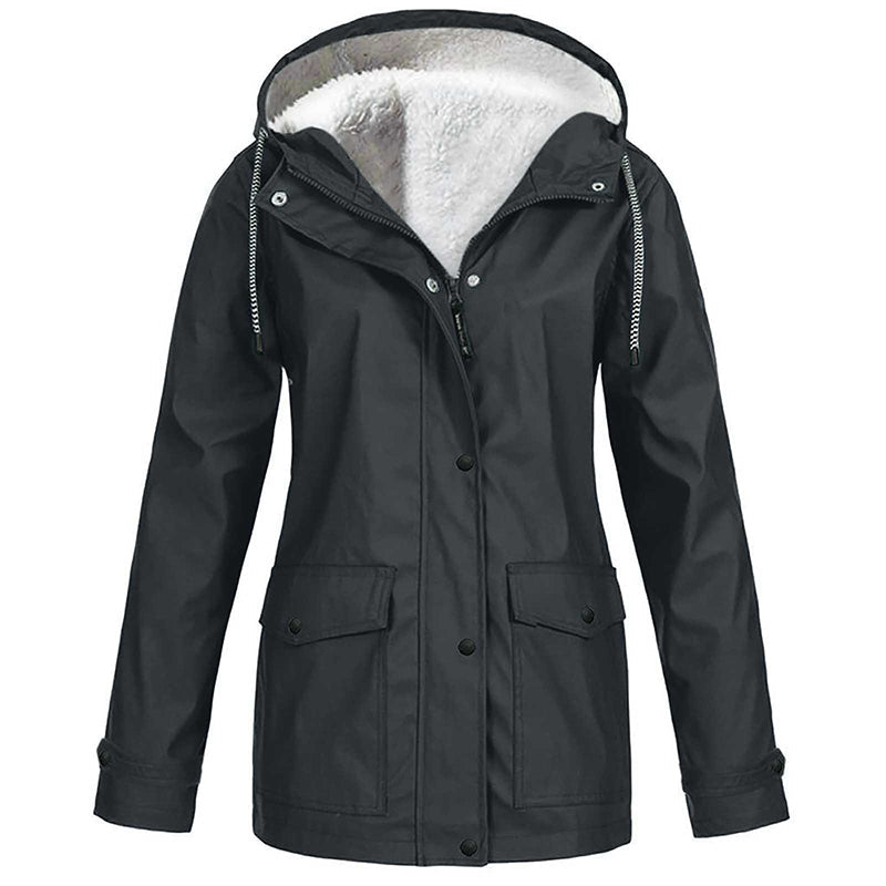 Sienna Hooded Fleece-Lined Windproof Jacket in Dark Grey