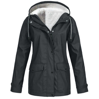Sienna Hooded Fleece-Lined Windproof Jacket in Dark Grey