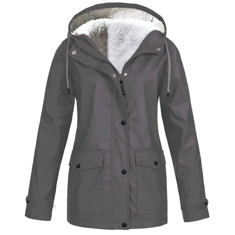 Sienna Hooded Fleece-Lined Windproof Jacket in Grey