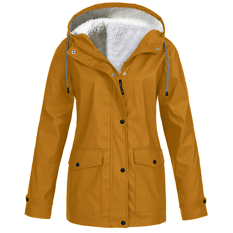 Sienna Hooded Fleece-Lined Windproof Jacket in Khaki