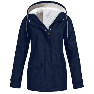 Sienna Hooded Fleece-Lined Windproof Jacket in Navy
