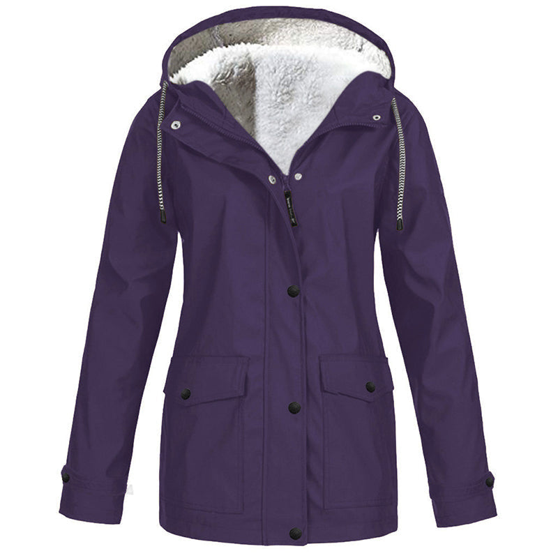 Sienna Hooded Fleece-Lined Windproof Jacket in Purple