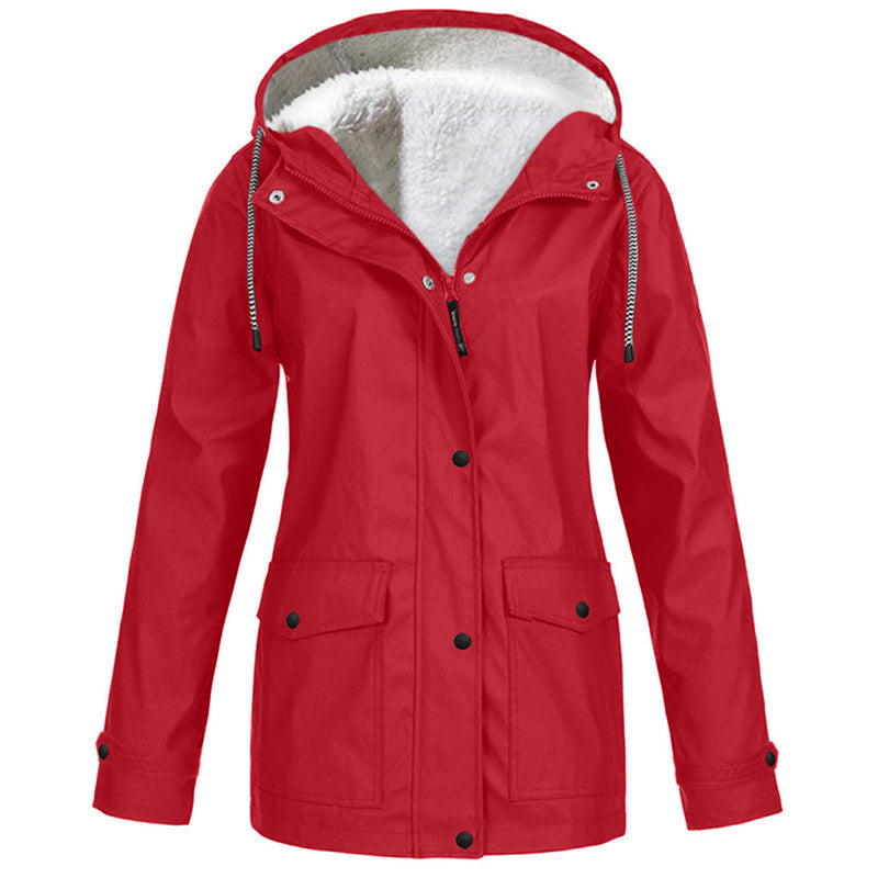 Sienna Hooded Fleece-Lined Windproof Jacket in Red