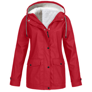 Sienna Hooded Fleece-Lined Windproof Jacket in Red