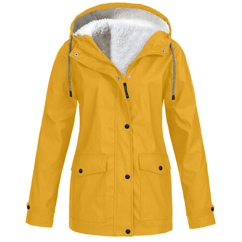 Sienna Hooded Fleece-Lined Windproof Jacket in Yellow
