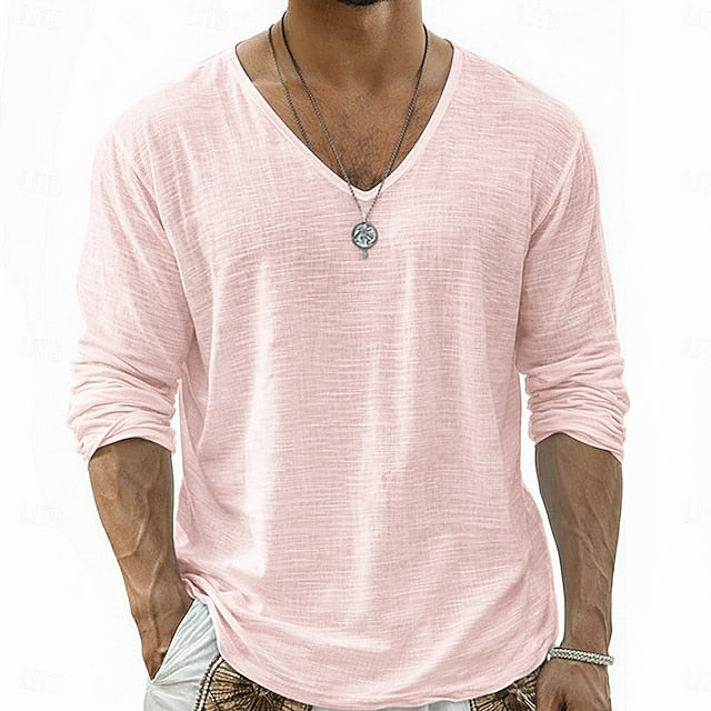 Lars | Linen V-Neck Long Sleeve Shirt